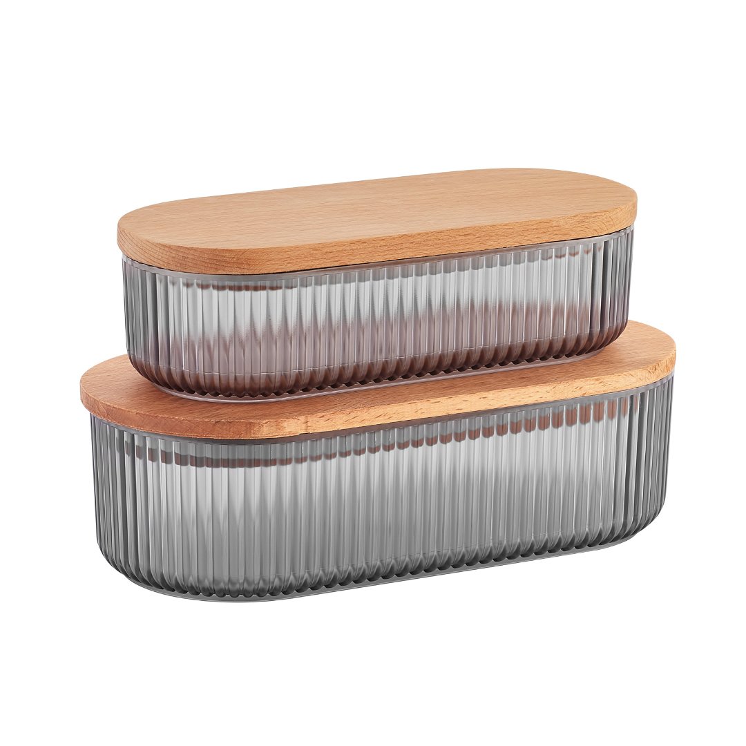 Imagem ilustrativa para Jogo de 2 porta mantimentos em plástico com tampa em madeira (1L+500ml)