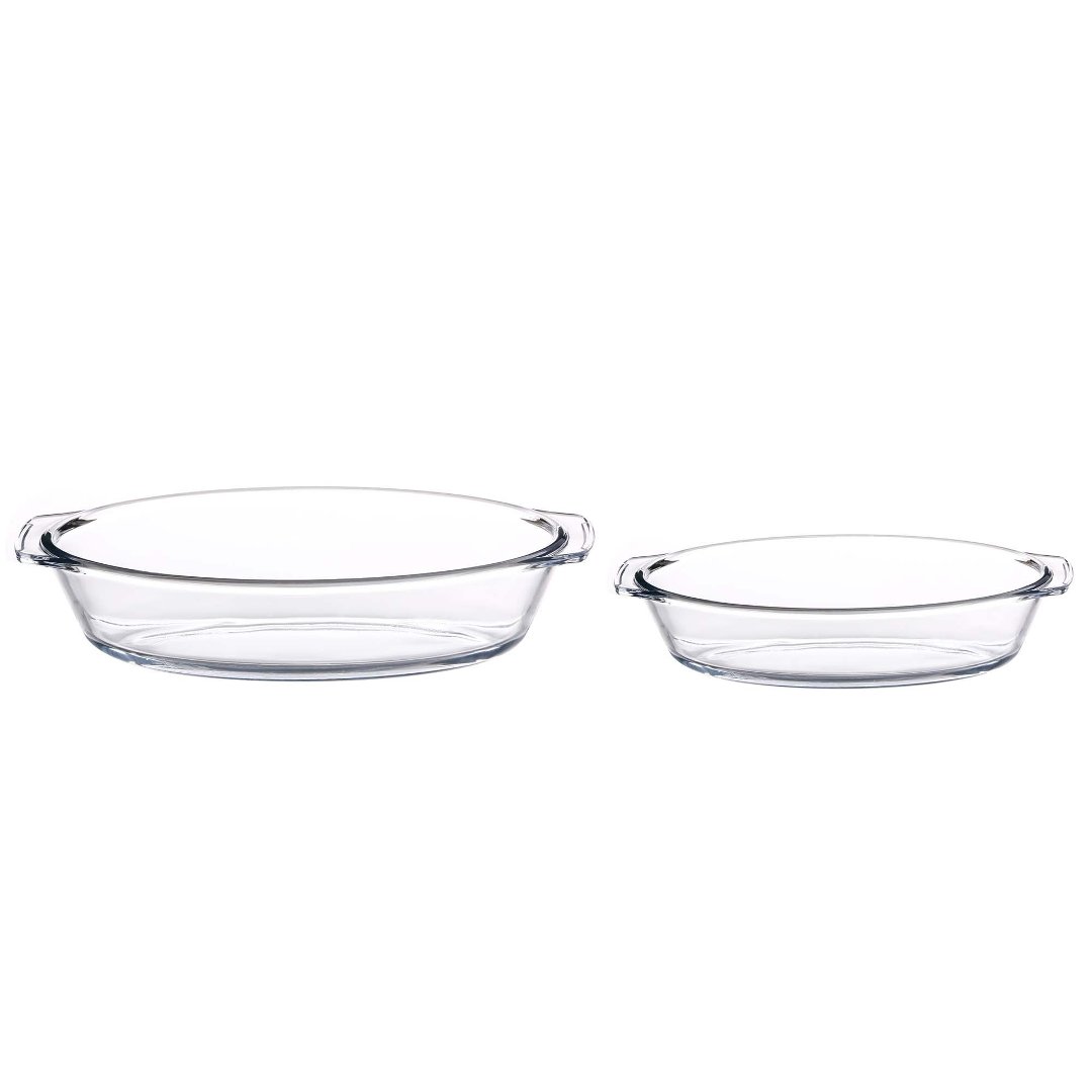 Imagem ilustrativa para Jogo de 2 travessas ovais em vidro borossilicato com alça P11,5xL20xA4cm/P12,8xL23,7xA5,3cm