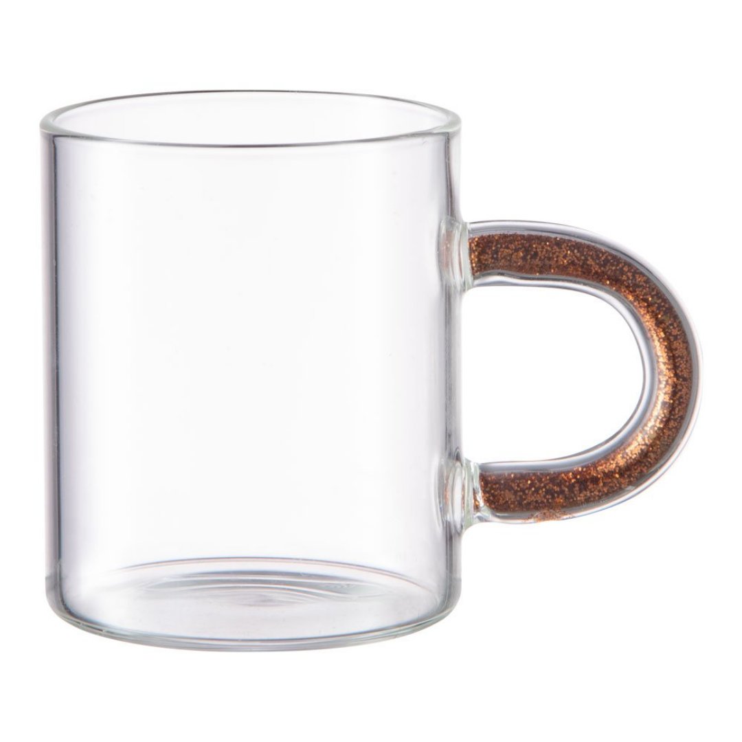 Imagem ilustrativa para Jogo de 2 xicaras em vidro borossilicato alça com glitter 90ml