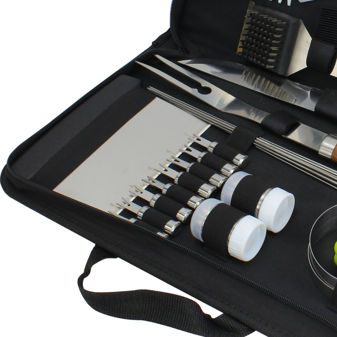 Fotografia para o produto Jogo de 26 peças para churrasco com cabo em madeira e estojo L44xP21,5xA6cm