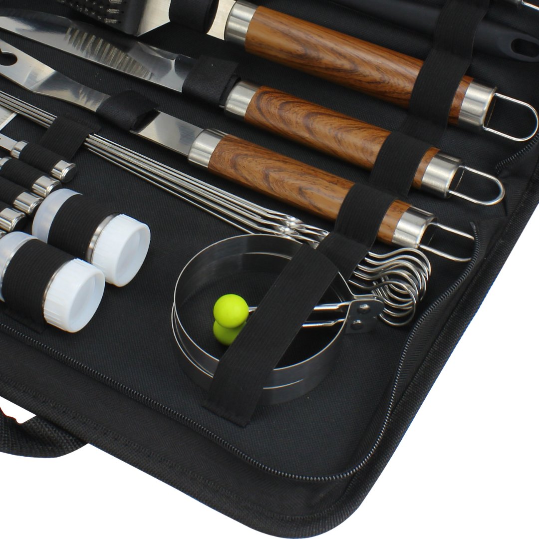 Fotografia para o produto Jogo de 26 peças para churrasco com cabo em madeira e estojo L44xP21,5xA6cm