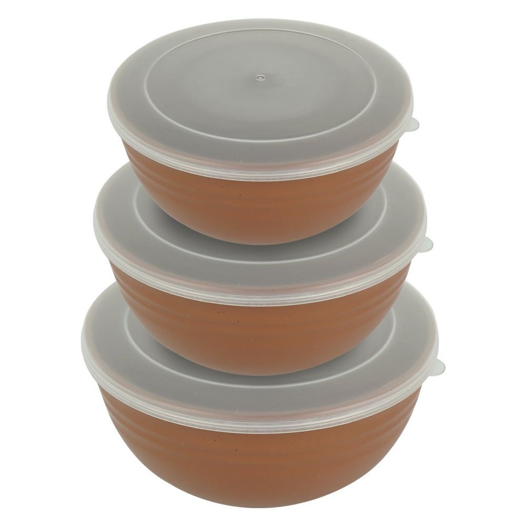 Imagem ilustrativa para Jogo de 3 bowls em fibra de trigo e polipropileno 350ml/ 600ml/ 800ml terracota