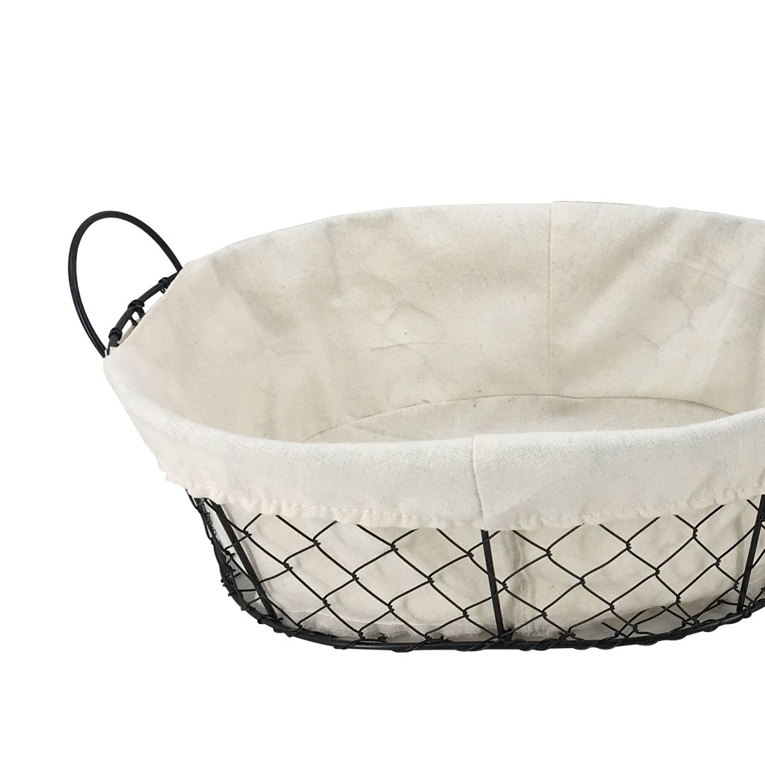 Fotografia para o produto Jogo de 3 cestas ovais com alça em ferro e tecido 35x28/31x24/27x20