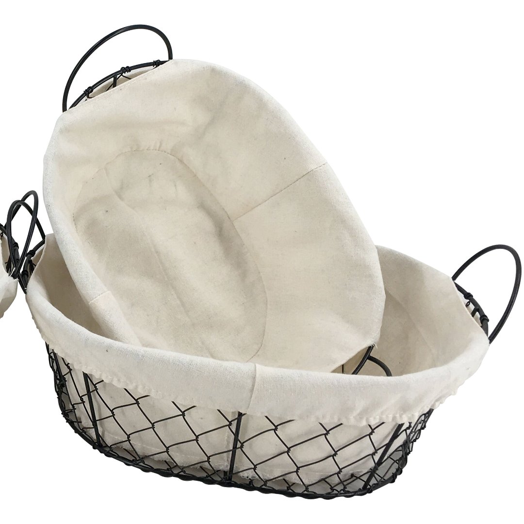 Fotografia para o produto Jogo de 3 cestas ovais com alça em ferro e tecido 35x28/31x24/27x20