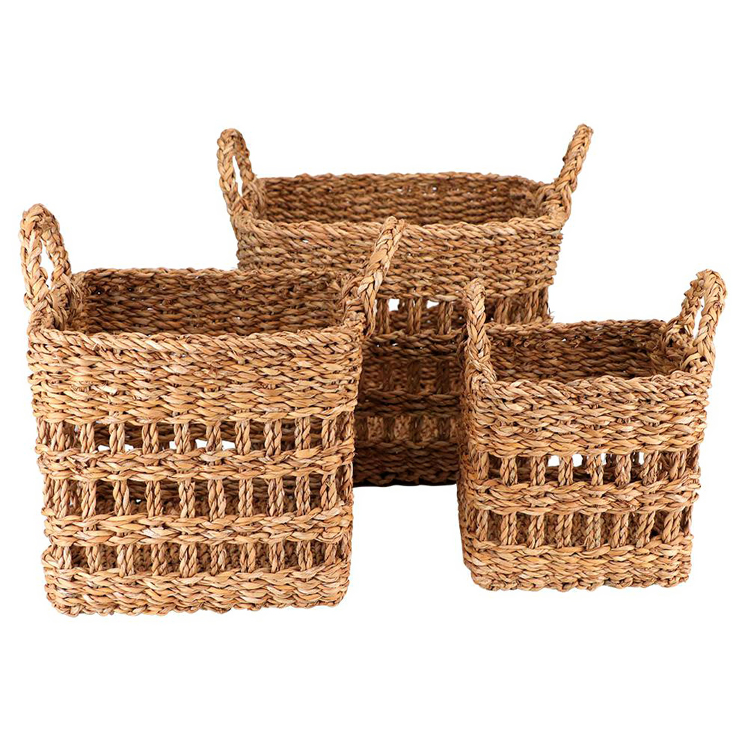 Imagem ilustrativa para Jogo de 3 cestas quadradas em fibra natural com alça 30x30/24x24/18x18