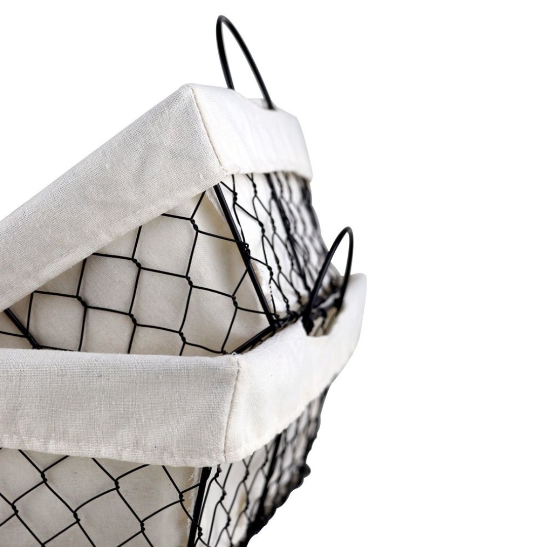 Fotografia para o produto Jogo de 3 cestas quadradas Terra com alça em ferro e tecido 30x30/26x26/22x22cm