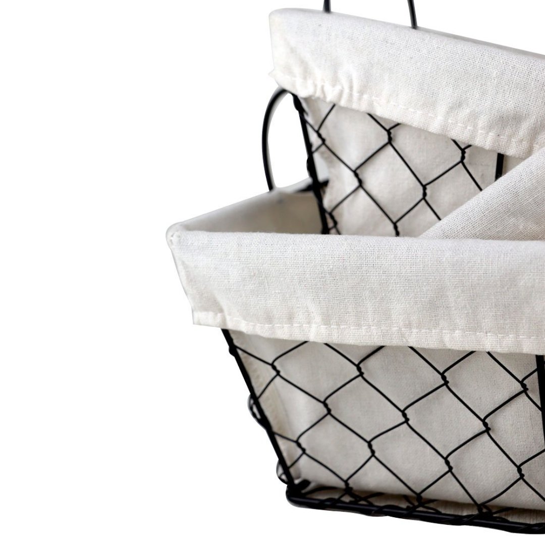 Fotografia para o produto Jogo de 3 cestas quadradas Terra com alça em ferro e tecido 30x30/26x26/22x22cm