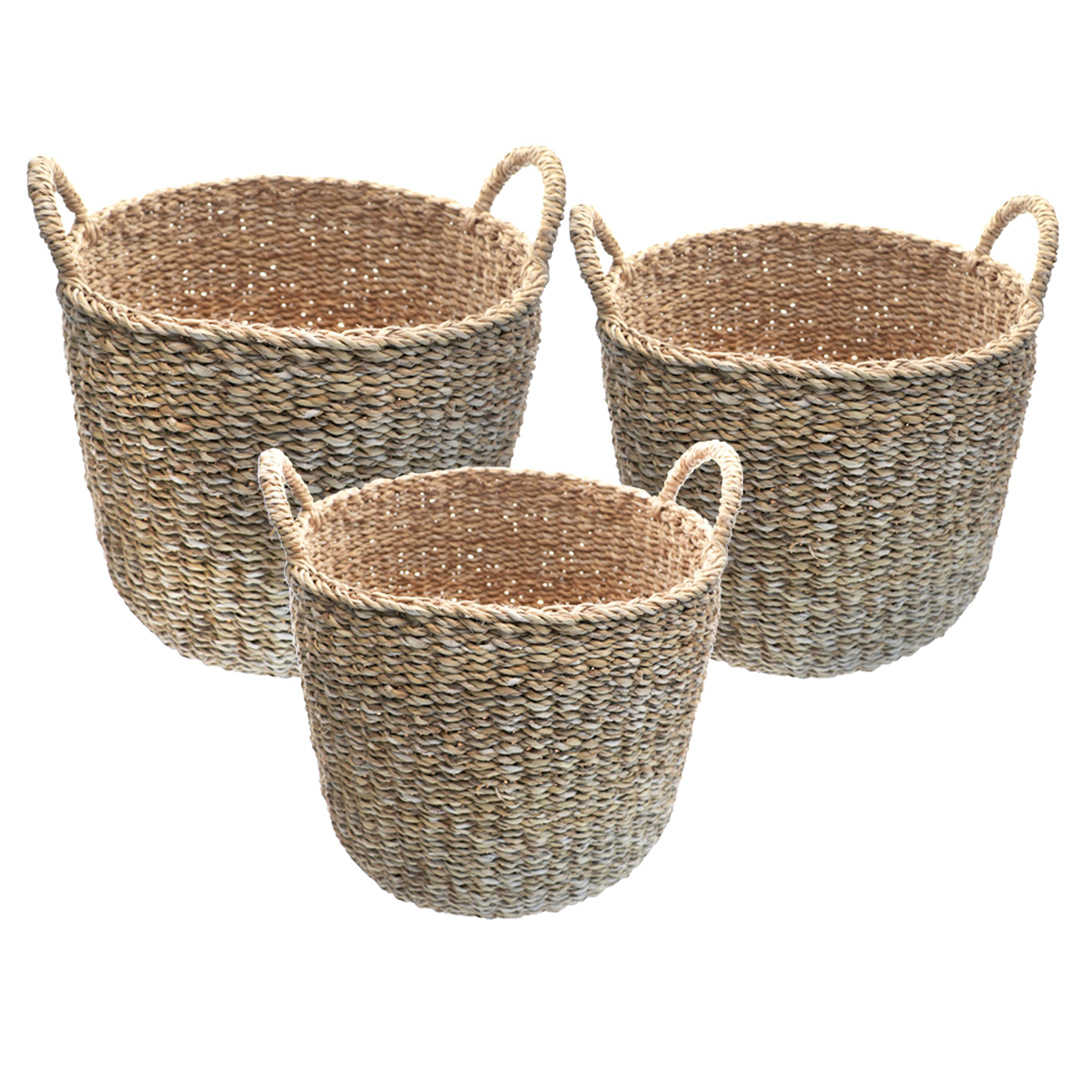 Imagem ilustrativa para Jogo de 3 cestas redondas em fibra natural com alça 40x35/35x32/30x29