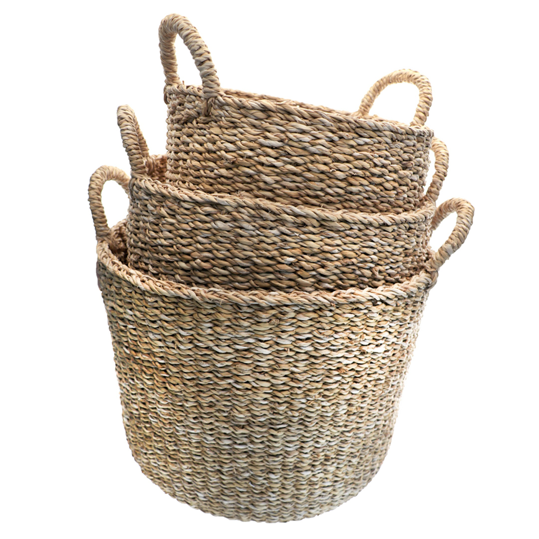 Fotografia para o produto Jogo de 3 cestas redondas com alça em fibra natural 040xA35cm035xA32cm030xA29cm