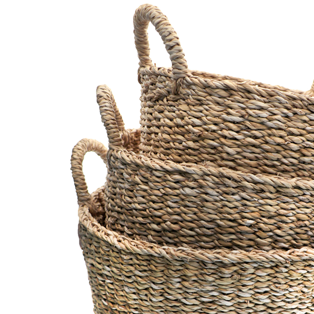 Fotografia para o produto Jogo de 3 cestas redondas com alça em fibra natural 040xA35cm035xA32cm030xA29cm