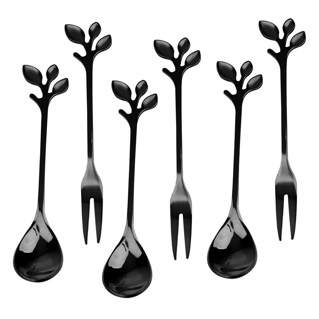 Imagem ilustrativa para Jogo de 3 garfos e 3 colheres em aço inox cor preta