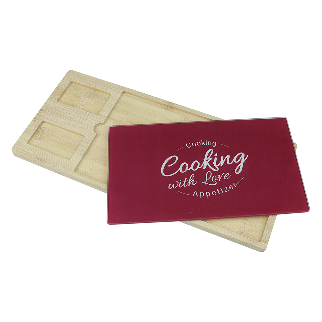 Fotografia para o produto Jogo de 3 peças em bambu e vidro L34xP15xA2,6cm