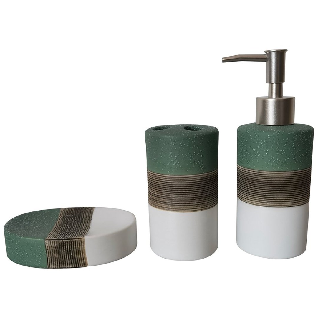 Fotografia para o produto Jogo de 3 peças para banheiro Toilet em ceramica 400ml cor verde e branca