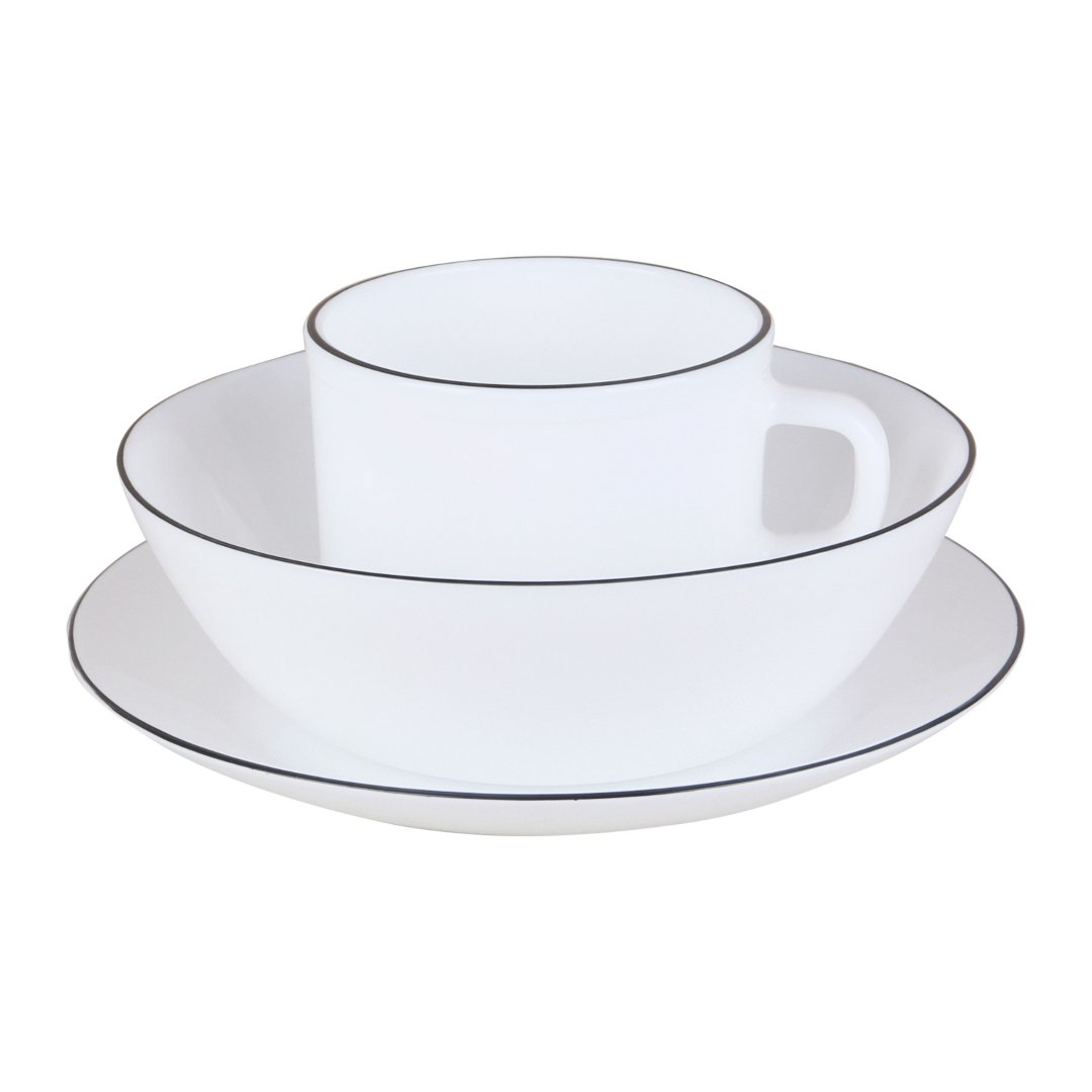 Fotografia para o produto Jogo de 3 peças para café da manhã em vidro opalino com filado preto, cor branco