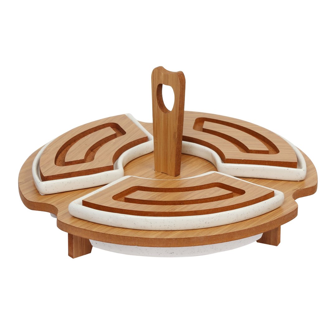 Imagem ilustrativa para Jogo de 3 petisqueiras em cerâmica com suporte em MDF P7xL28xA28cm