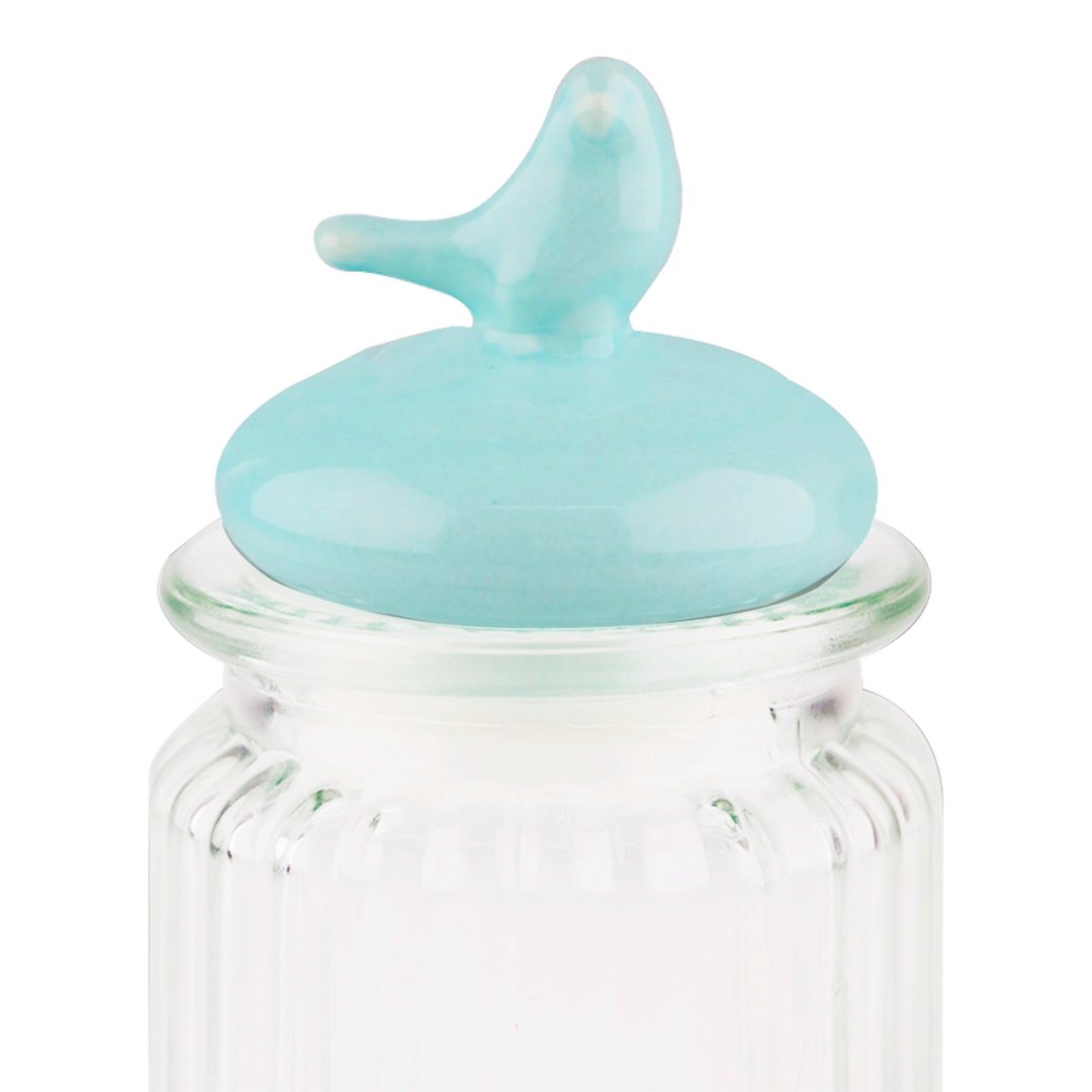 Fotografia para o produto Jogo de 3 porta mantimentos em vidro com tampa azul em cerâmica 300ml 08xA10,4cm