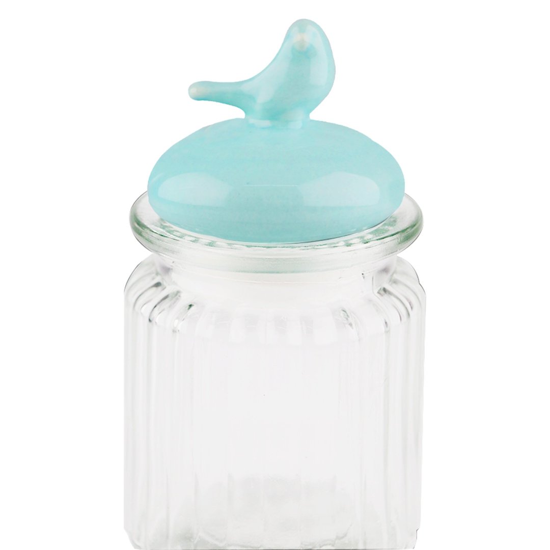 Fotografia para o produto Jogo de 3 porta mantimentos em vidro com tampa azul em cerâmica 300ml 08xA10,4cm