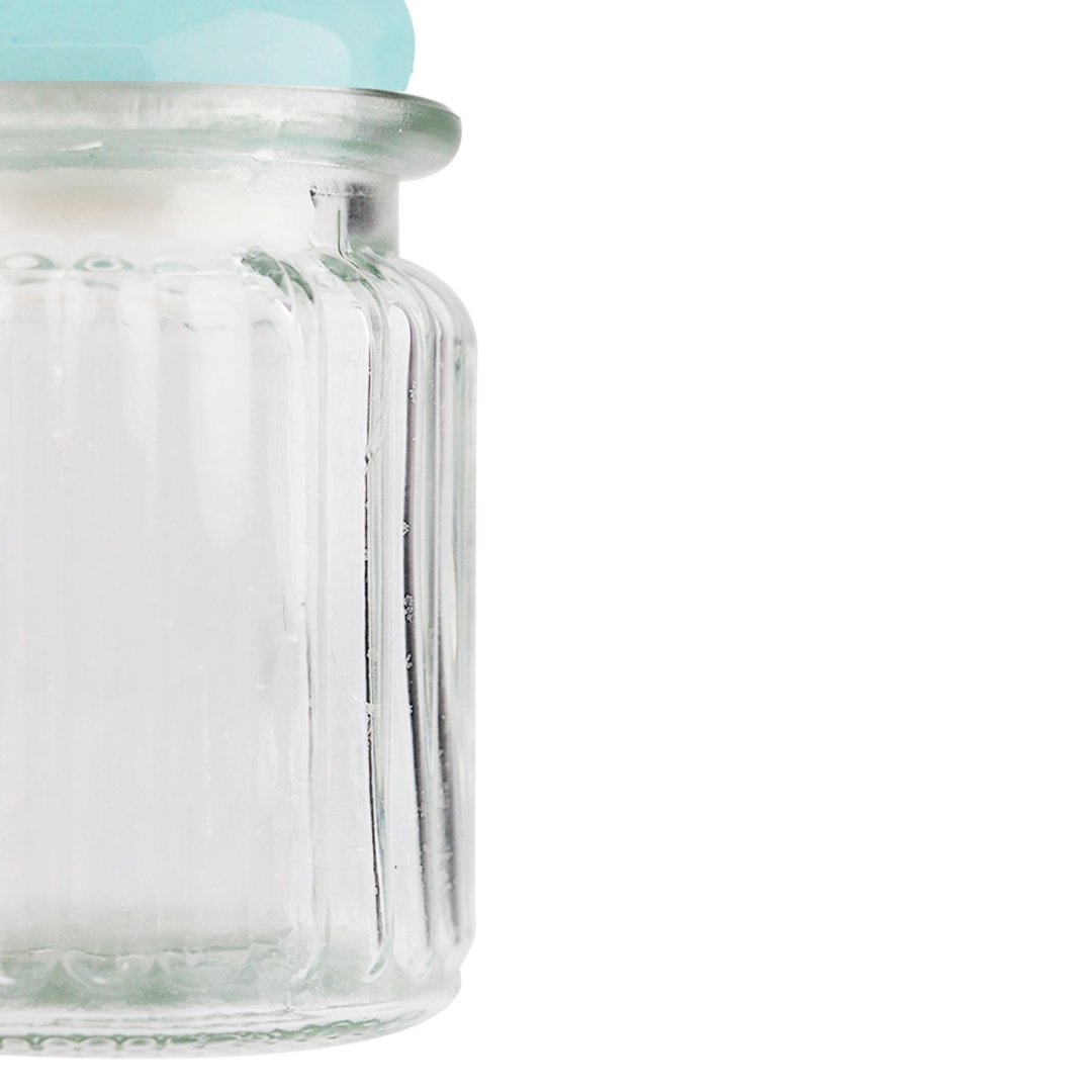 Fotografia para o produto Jogo de 3 porta mantimentos em vidro com tampa azul em cerâmica 300ml 08xA10,4cm