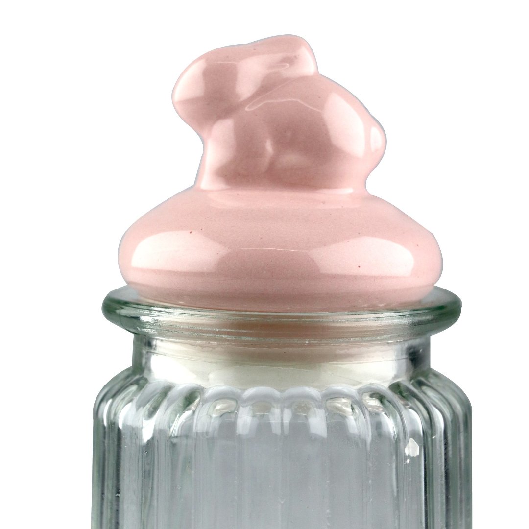 Fotografia para o produto Jogo de 3 porta mantimentos em vidro com tampa rosa em cerâmica 300ml 08xA10,4cm