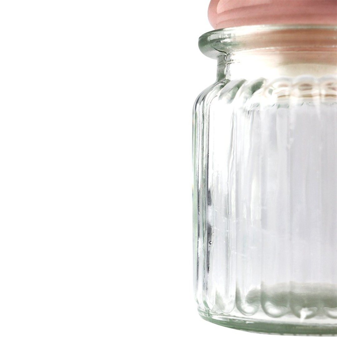 Fotografia para o produto Jogo de 3 porta mantimentos em vidro com tampa rosa em cerâmica 300ml 08xA10,4cm