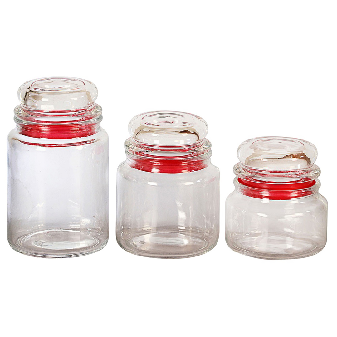 Imagem ilustrativa para Jogo de 3 porta mantimentos redondos em vidro com tampa 250/550/750ml