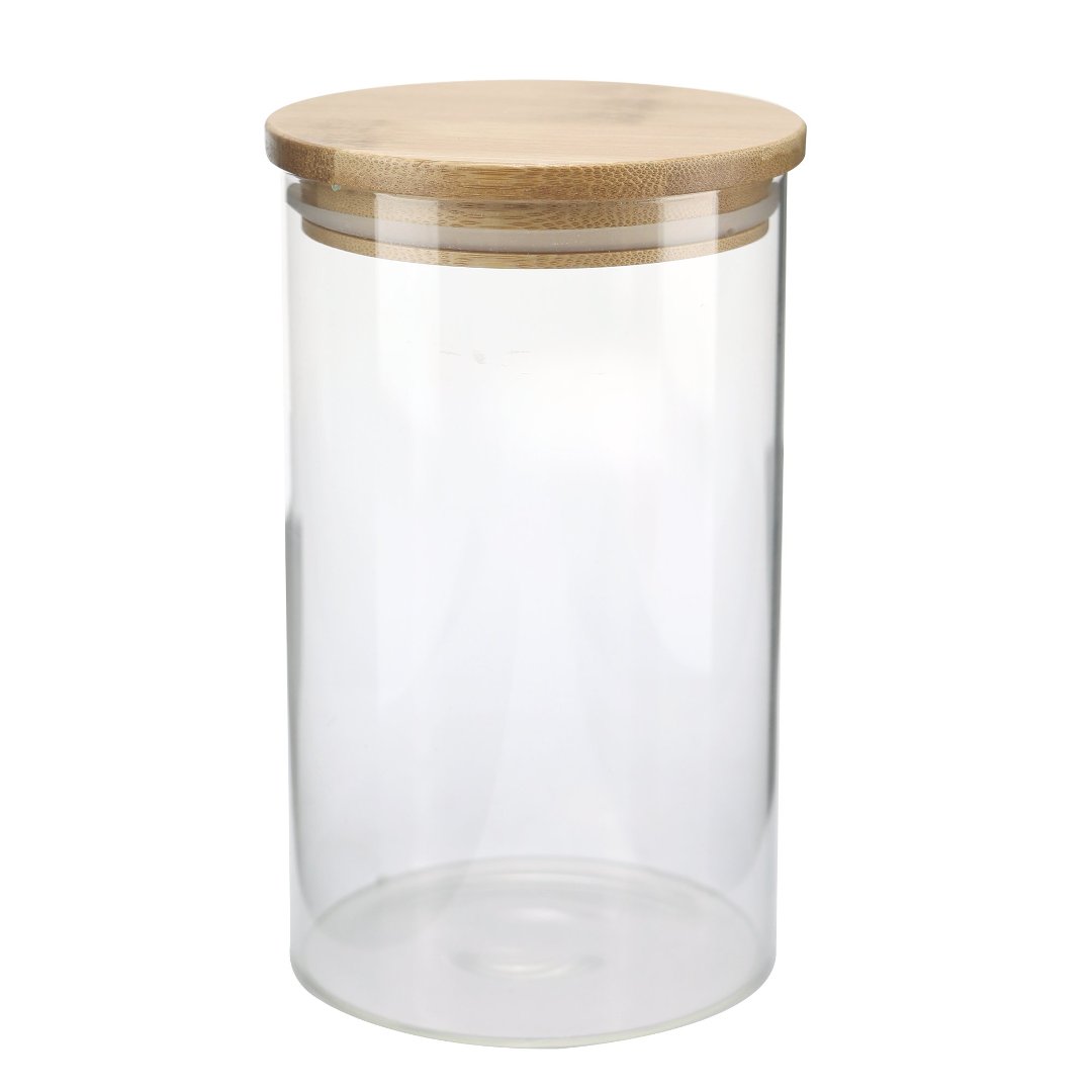 Fotografia para o produto Jogo de 3 porta mantimentos redondos em vidro borossilicato com tampa em bambu 600ml/1L/1,5L