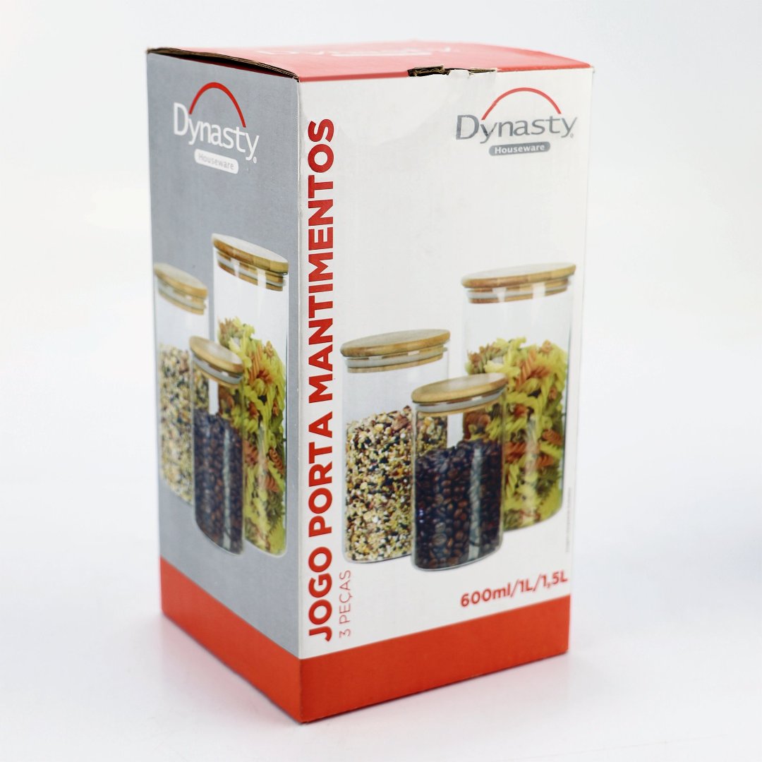 Fotografia para o produto Jogo de 3 porta mantimentos redondos em vidro borossilicato com tampa em bambu 600ml/1L/1,5L