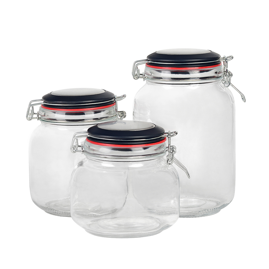 Fotografia para o produto Jogo de 3 porta mantimentos redondos em vidro liso 800ml/1L/1,5L