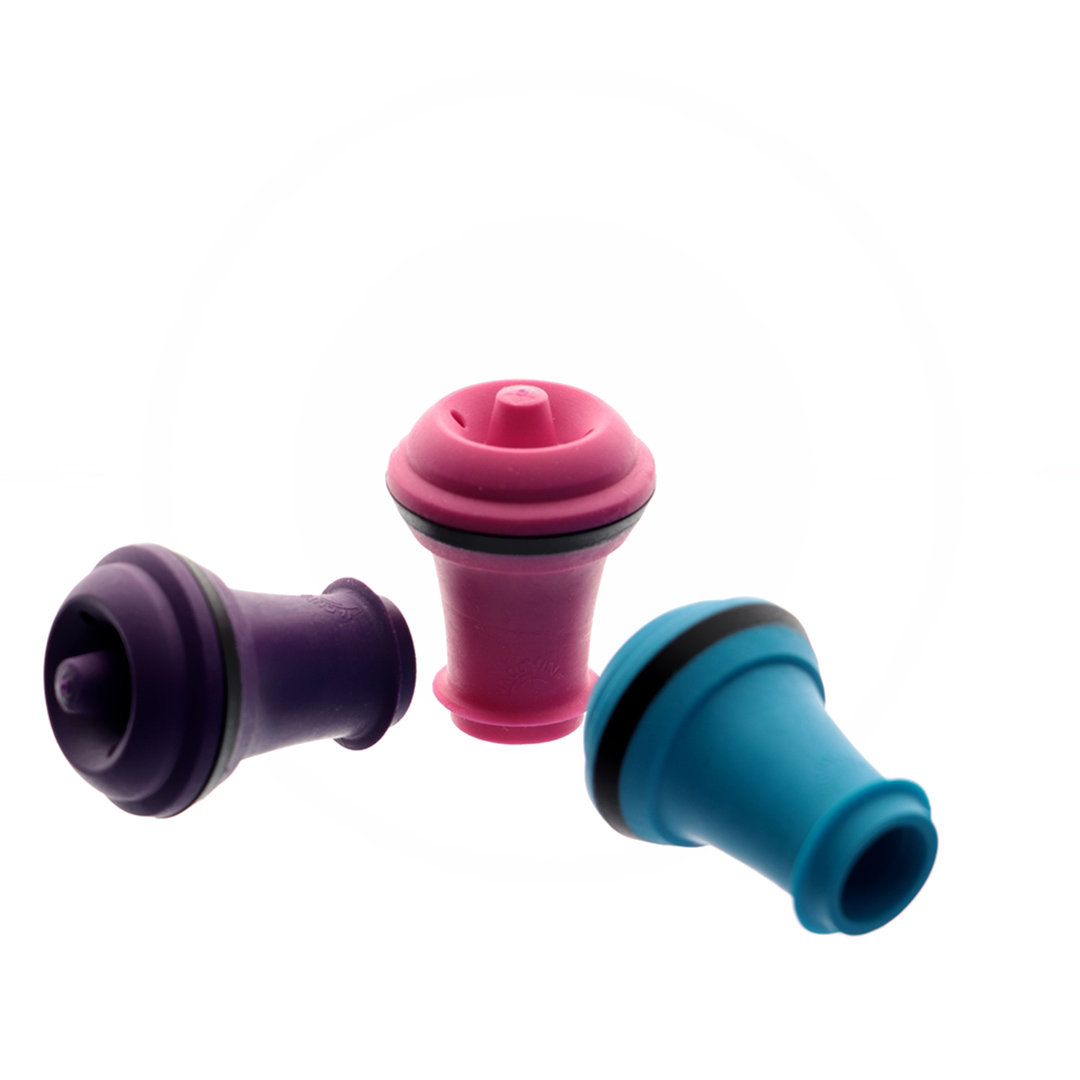 Imagem ilustrativa para Jogo de 3 rolhas em ABS e borracha azul/rosa/lilas