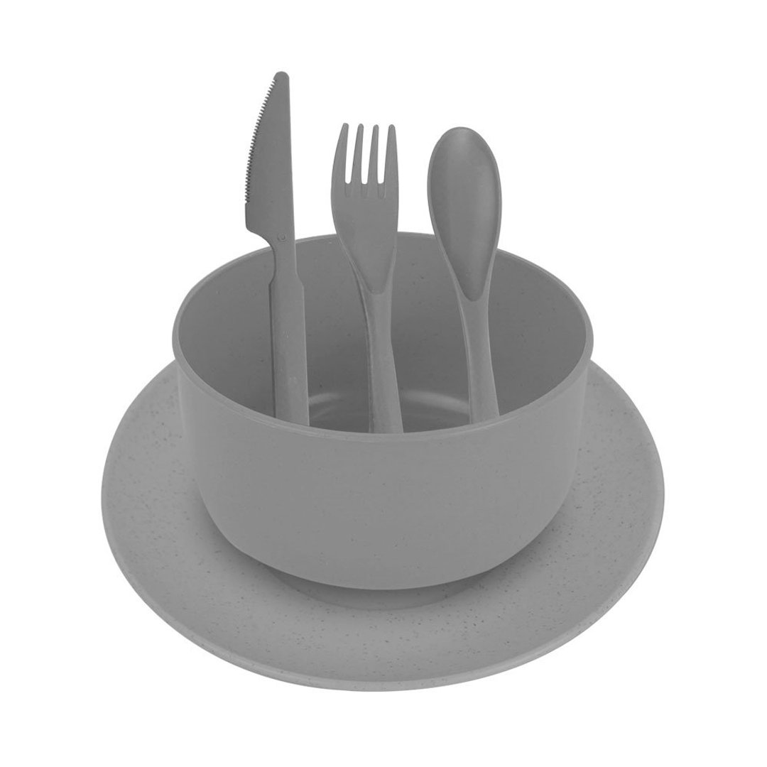 Imagem ilustrativa para Jogo de 3 talheres, bowl e copo em fibra de trigo e polipropileno 440ml cinza