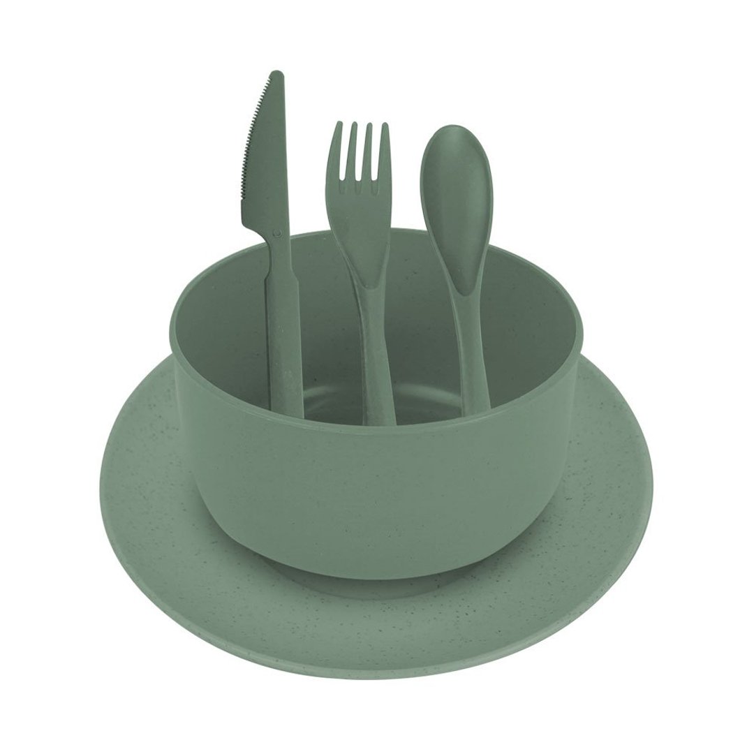 Imagem ilustrativa para Jogo de 3 talheres, bowl e copo em fibra de trigo e polipropileno 440ml verde