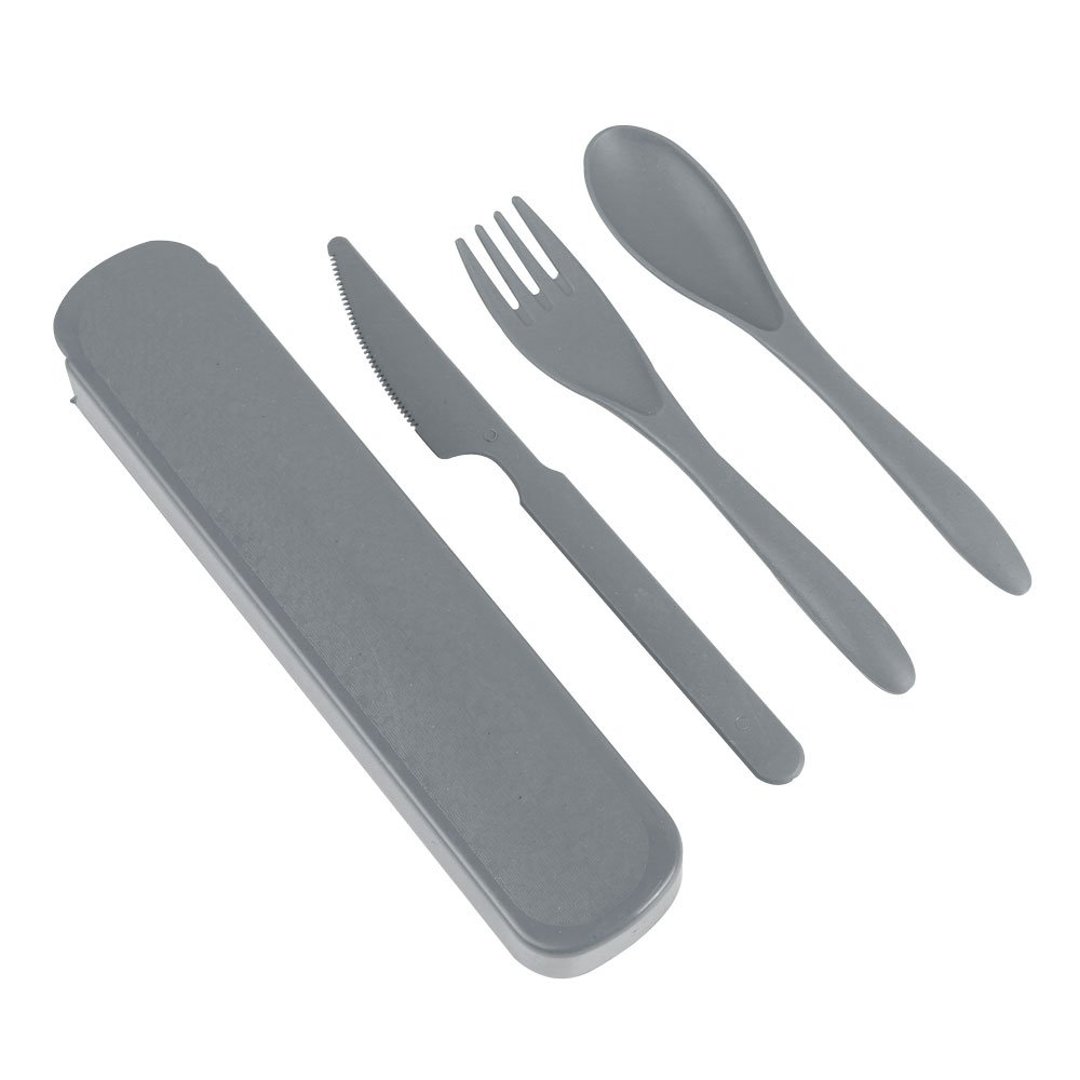 Fotografia para o produto Jogo de 3 talheres e estojo em fibra de trigo e polipropileno 22cm cor cinza Fotografia para o produto Jogo de 3 talheres e estojo em fibra de trigo e polipropileno 22cm cor cinza