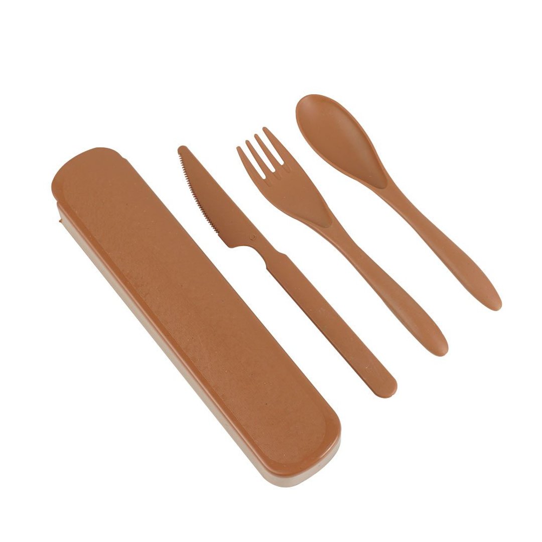 Imagem ilustrativa para Jogo de 3 talheres e estojo em fibra de trigo e polipropileno 22cm terracota