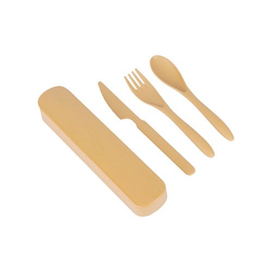 Fotografia para o produto Jogo de 3 talheres e estojo Defensa em fibra de trigo e polipropileno P22cm bege Fotografia para o produto Jogo de 3 talheres e estojo Defensa em fibra de trigo e polipropileno P22cm bege