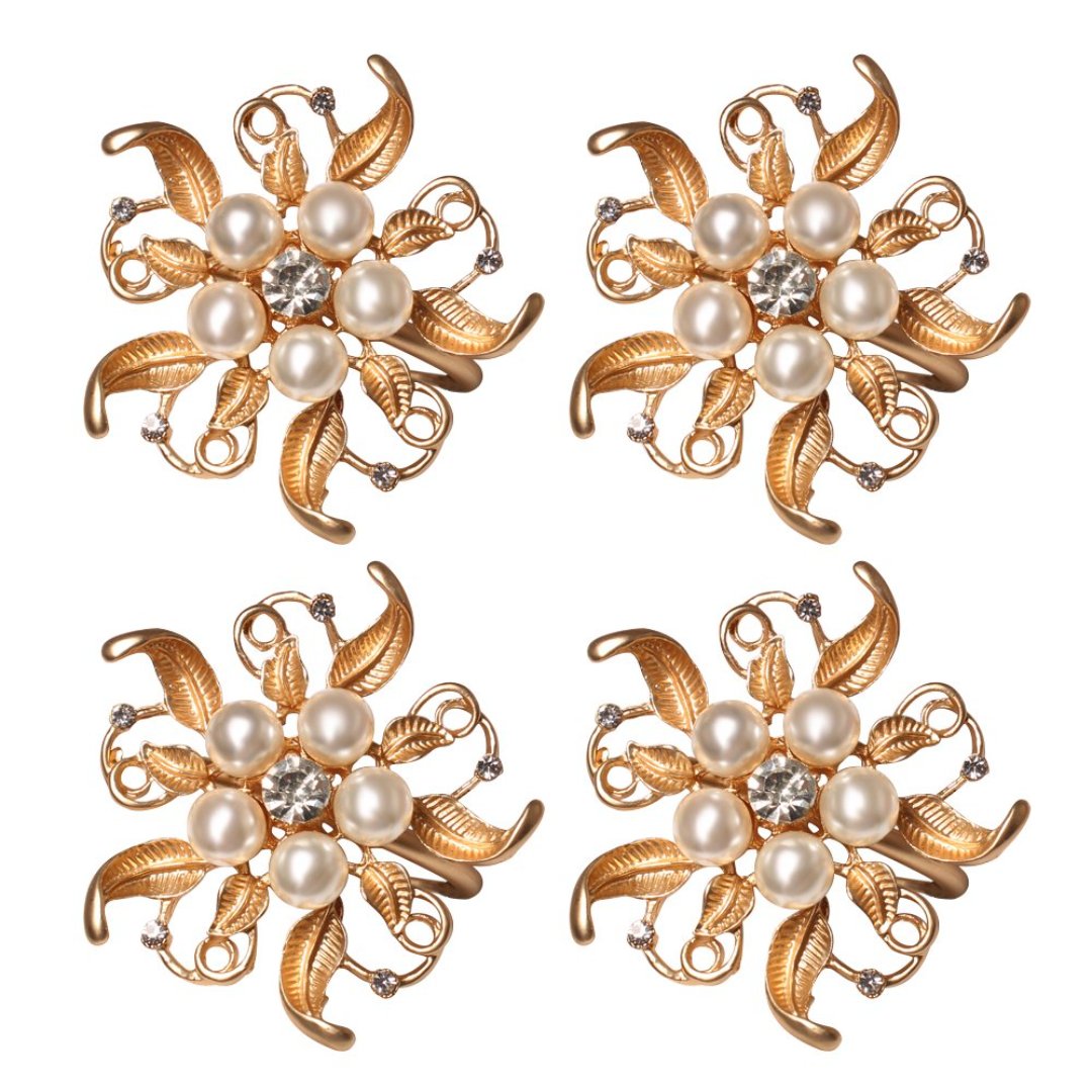 Imagem ilustrativa para Jogo de 4 aneis Flor com Perola para guardanapo em zinco D5xA5cm dourado