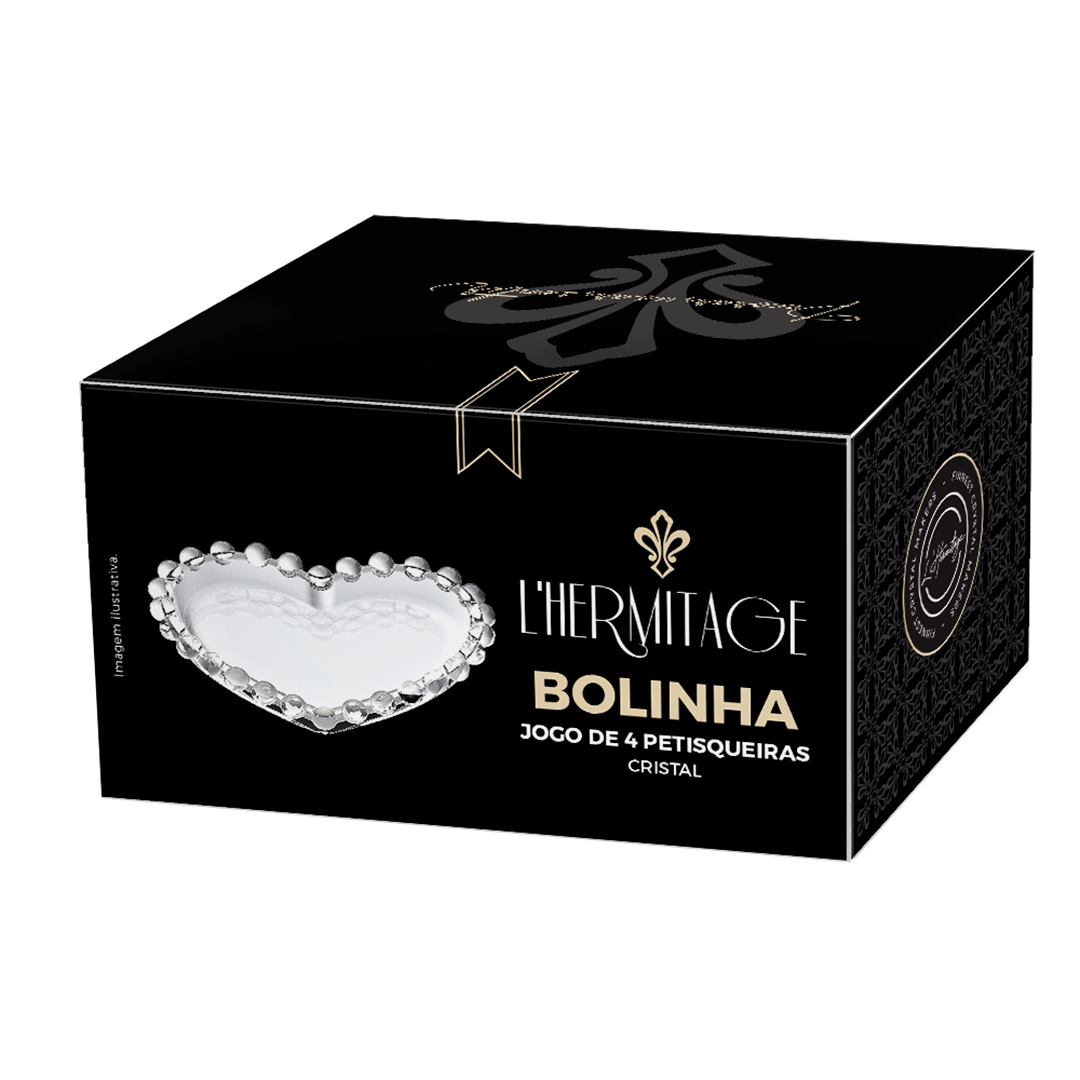 Fotografia para o produto Jogo de 4 petisqueiras coração em cristal L11xP9,95xA1,5