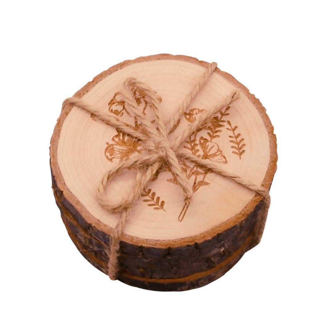 Imagem ilustrativa para Jogo de 4 porta copos em madeira natural D10xA4cm