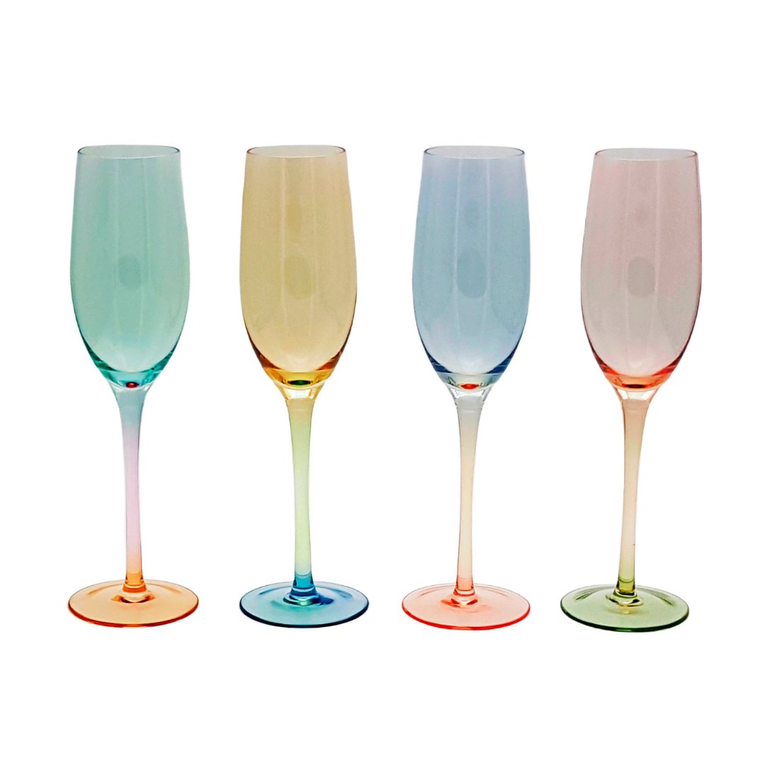 Imagem ilustrativa para Jogo de 4 taças para champanhe em vidro 200ml A25cm colorido