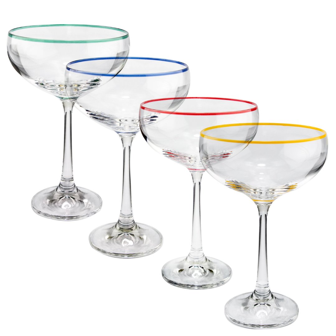 Imagem ilustrativa para Jogo de 4 taças para coquetel em cristal ecológico com filado colorido 180ml A14,4cm