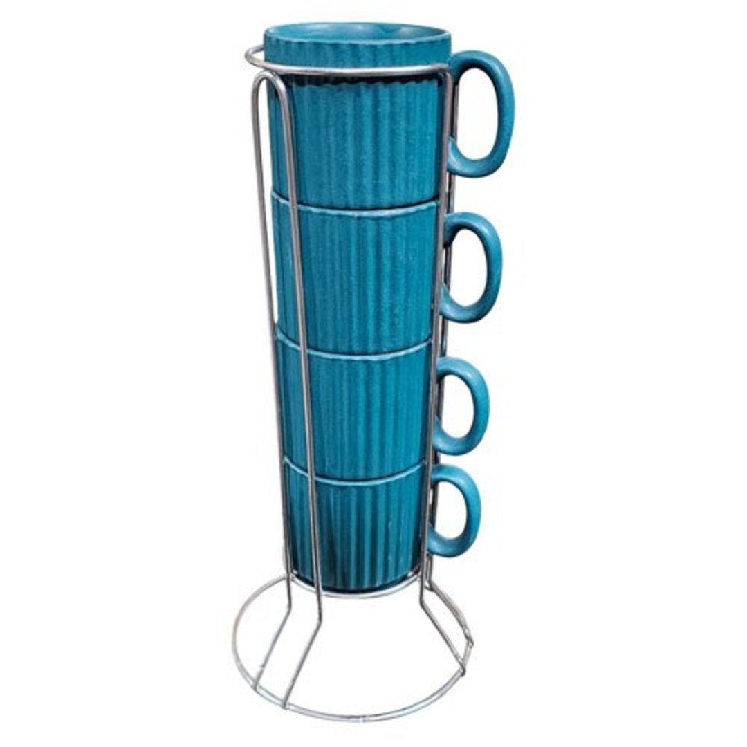 Fotografia para o produto Jogo de 4 xícaras para café em cerâmica com suporte 80ml azul esmeralda