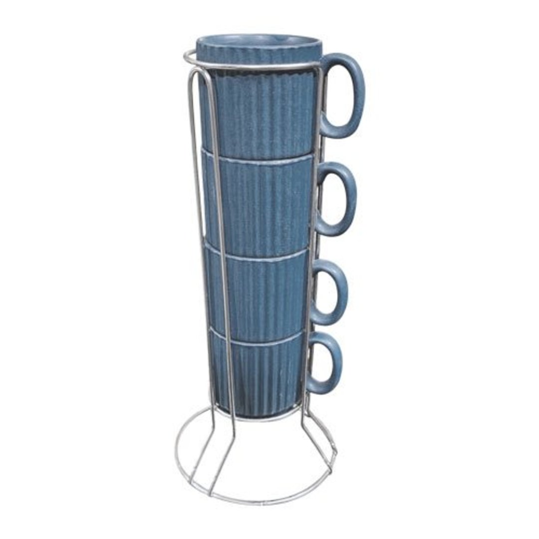 Imagem ilustrativa para Jogo de 4 xícaras para café em cerâmica com suporte 80ml cinza