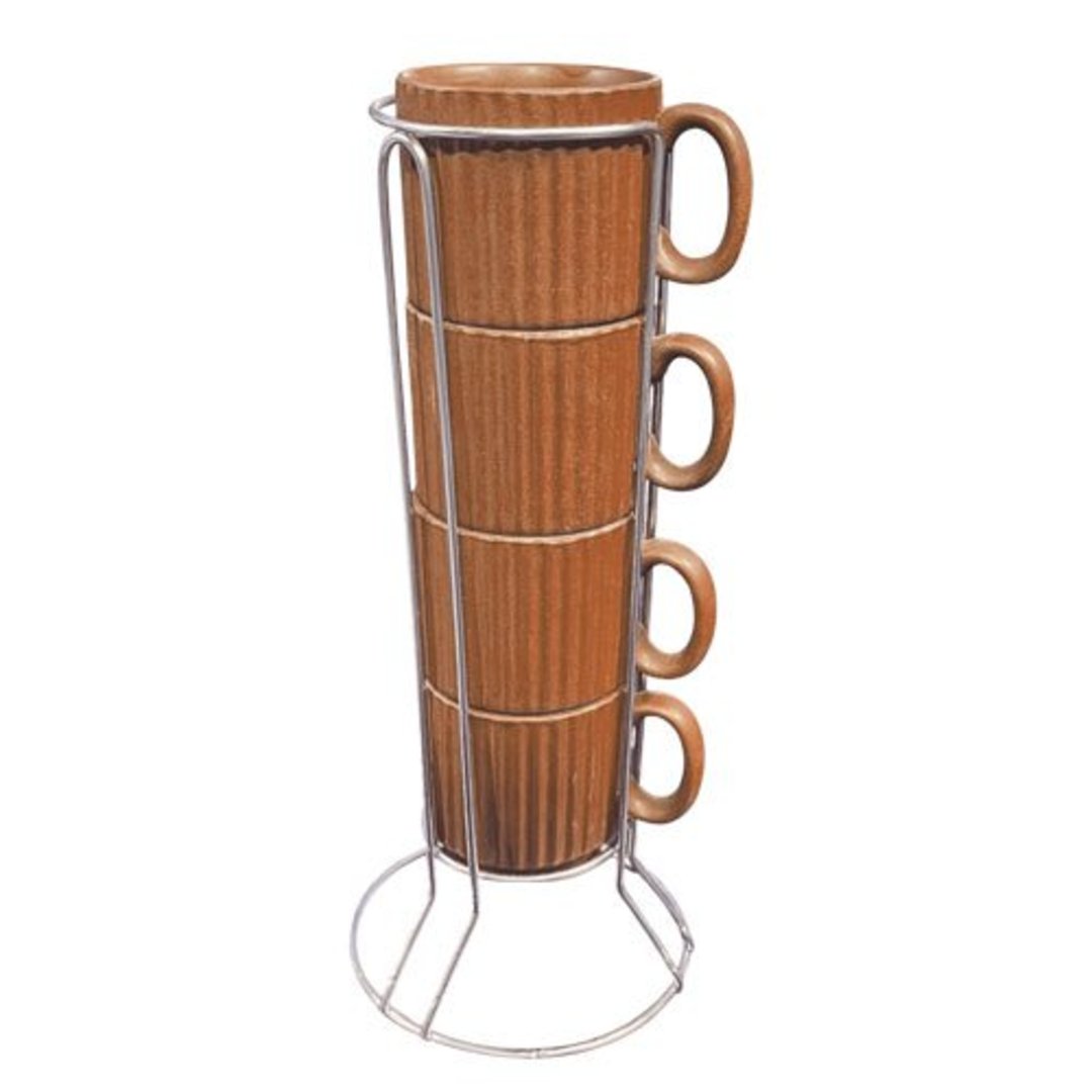 Imagem ilustrativa para Jogo de 4 xícaras para café em cerâmica com suporte 80ml terracota