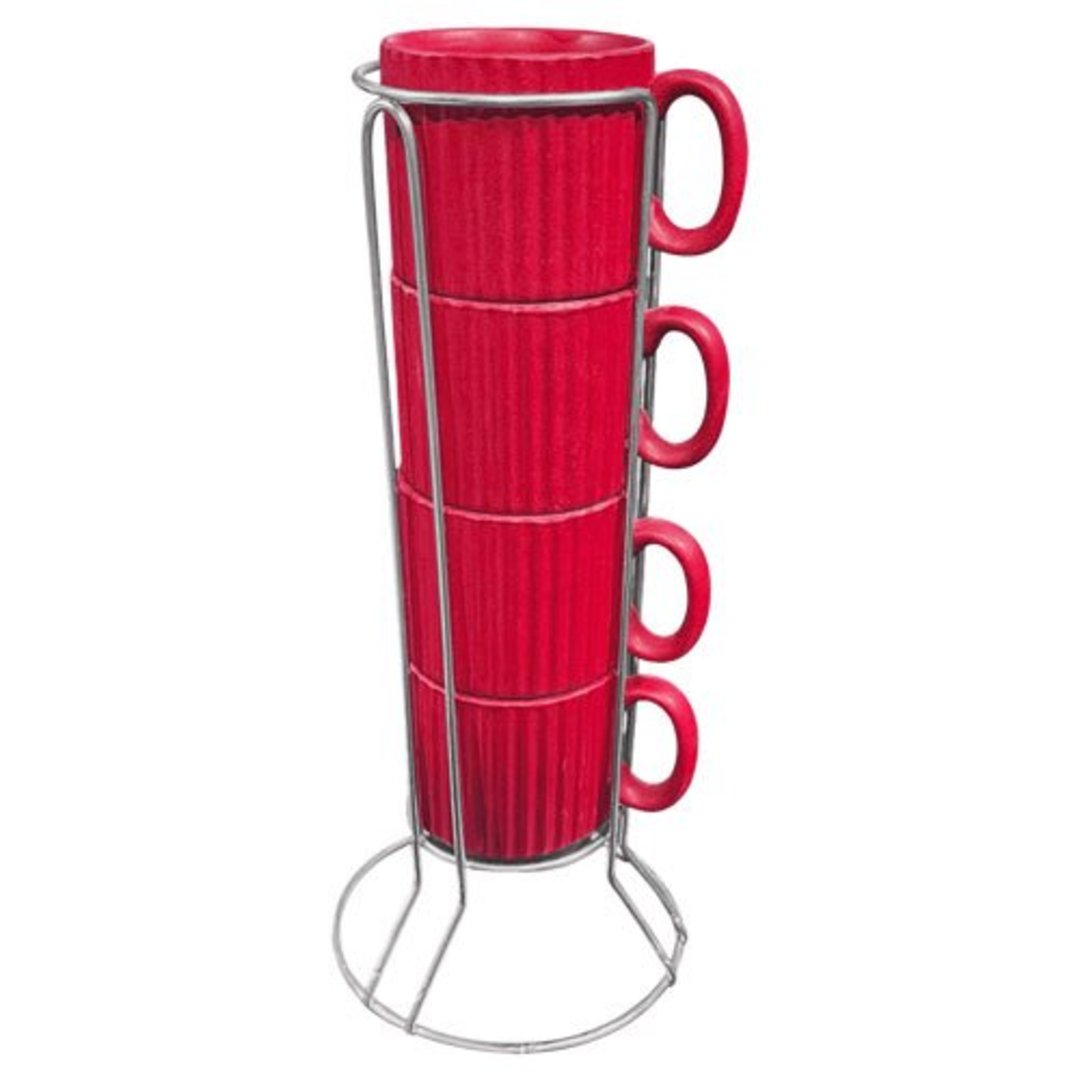 Fotografia para o produto Jogo de 4 xícaras para café em cerâmica com suporte 80ml vermelho