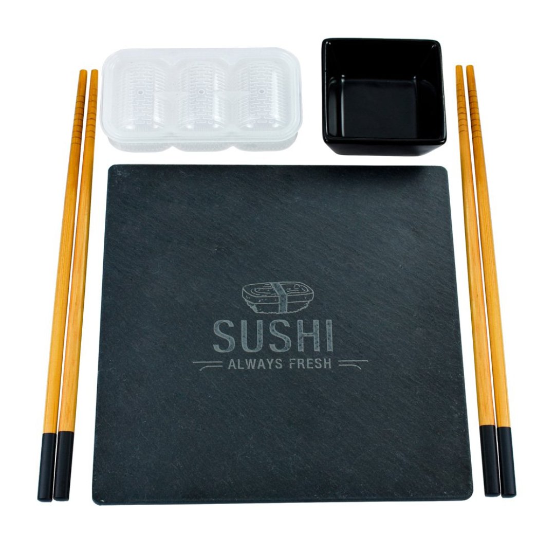 Imagem ilustrativa para Jogo de 5 peças para sushi em ardósia e bambu L29xP24xA4cm
