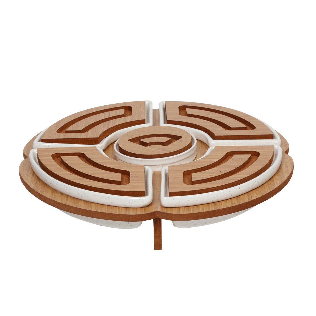 Imagem ilustrativa para Jogo de 5 petisqueiras em cerâmica com suporte em MDF P7xL31xA32cm