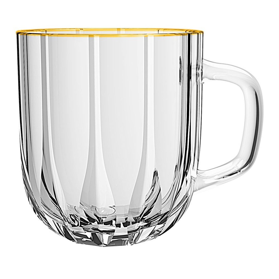 Imagem ilustrativa para Jogo de 6 canecas em cristal ecológico com borda dourada 280ml A8,8cm