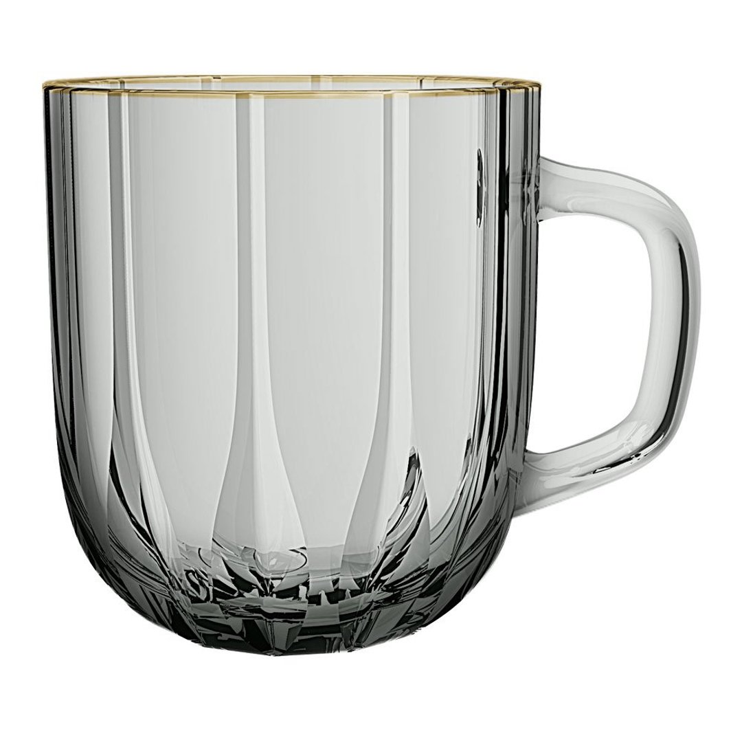 Imagem ilustrativa para Jogo de 6 canecas em cristal ecológico com borda dourada 280ml A8,8cm fumê