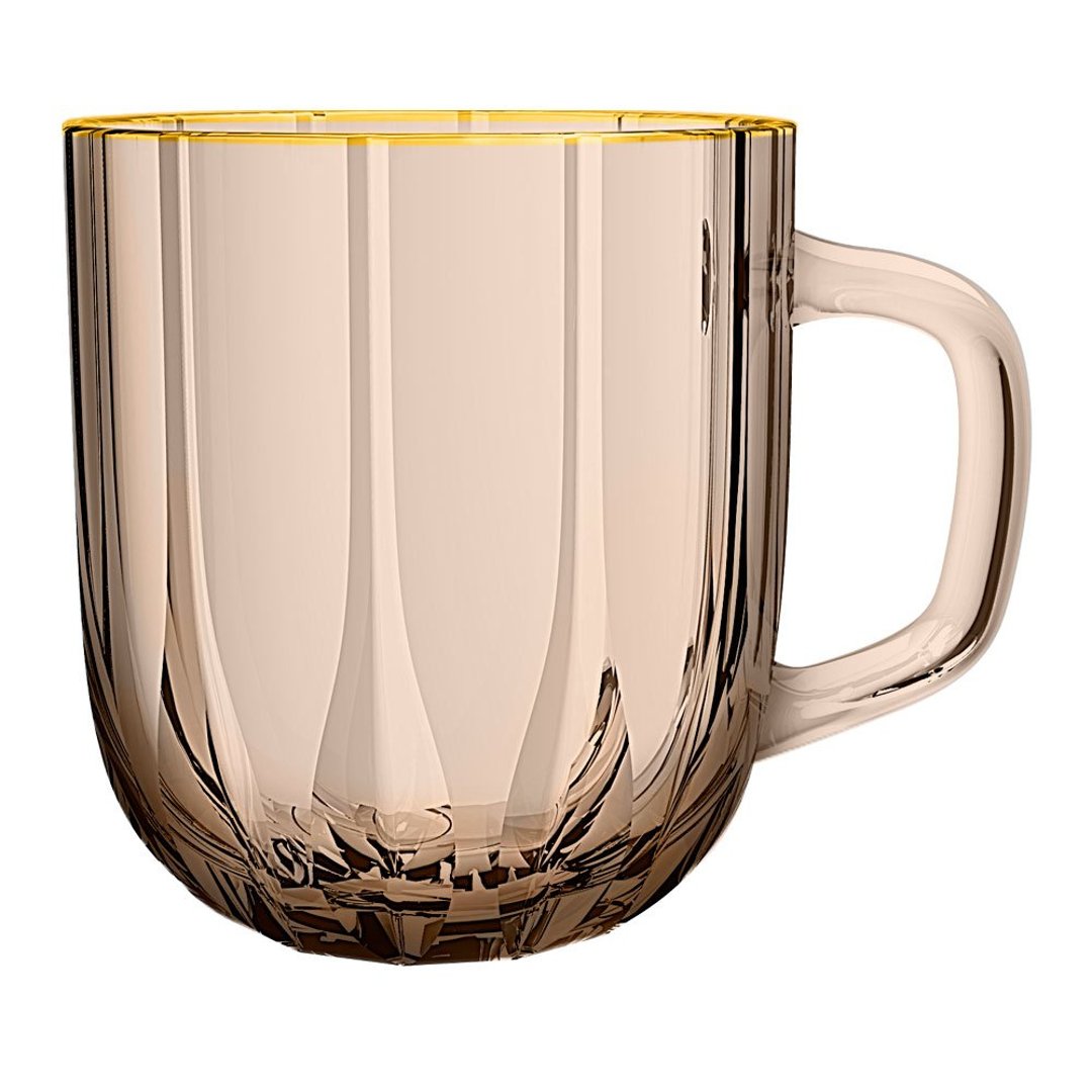 Imagem ilustrativa para Jogo de 6 canecas em cristal ecológico com borda dourada 280ml A8,8cm caramelo