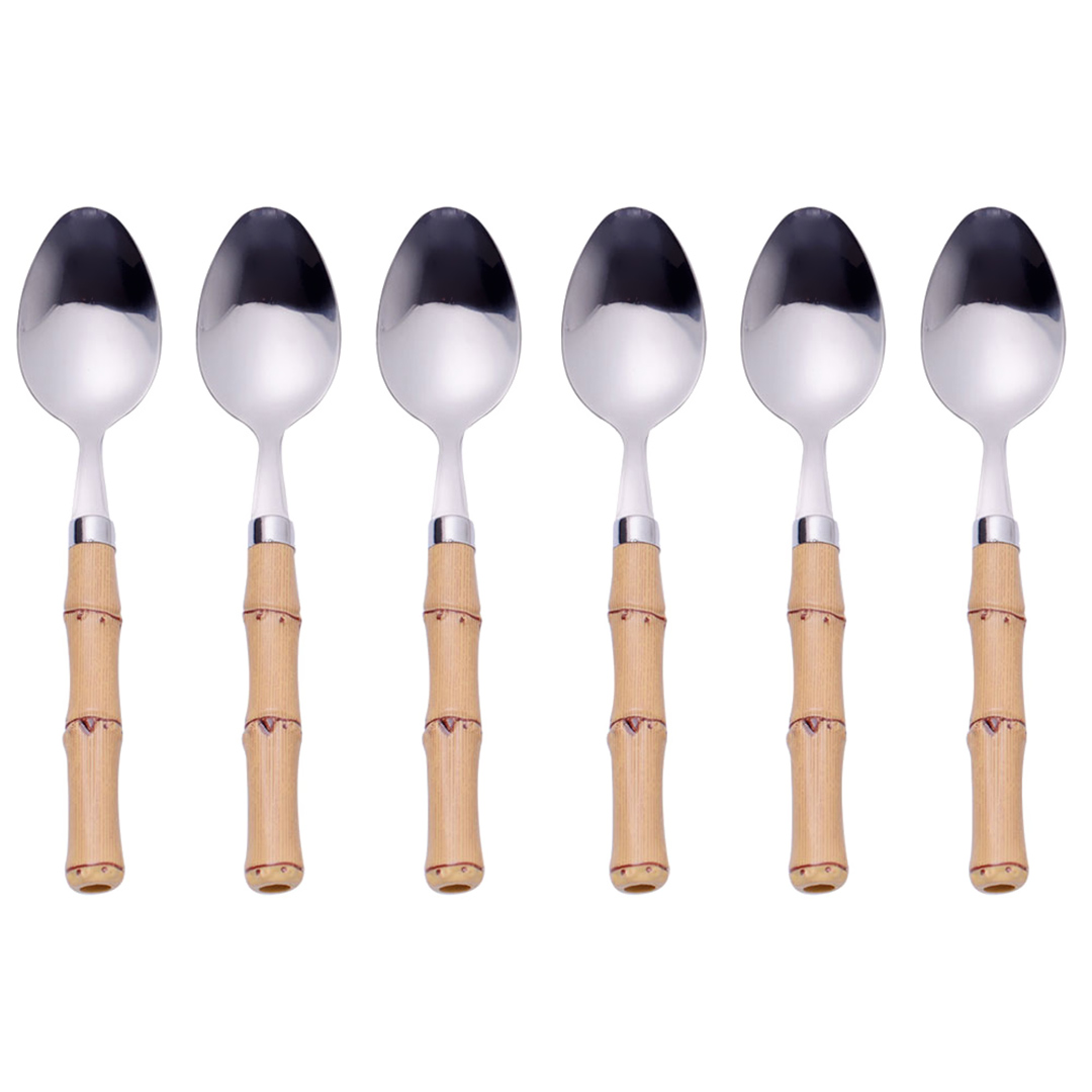 Imagem ilustrativa para Jogo de 6 colheres em aço inox com cabo plástico estilo bambu