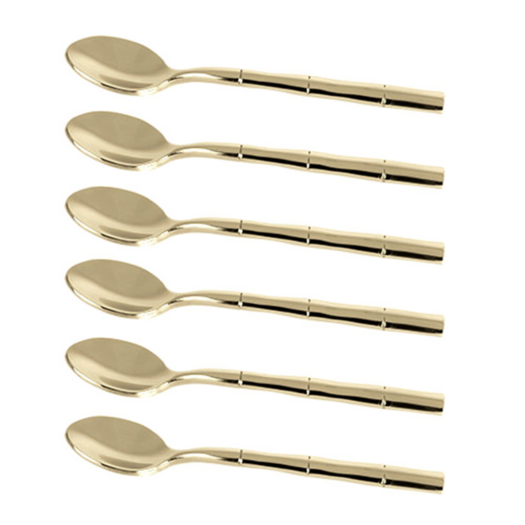 Fotografia para o produto Jogo de 6 colheres para café em aço inox com cabo estilo bambu cor champanhe e caixa pret